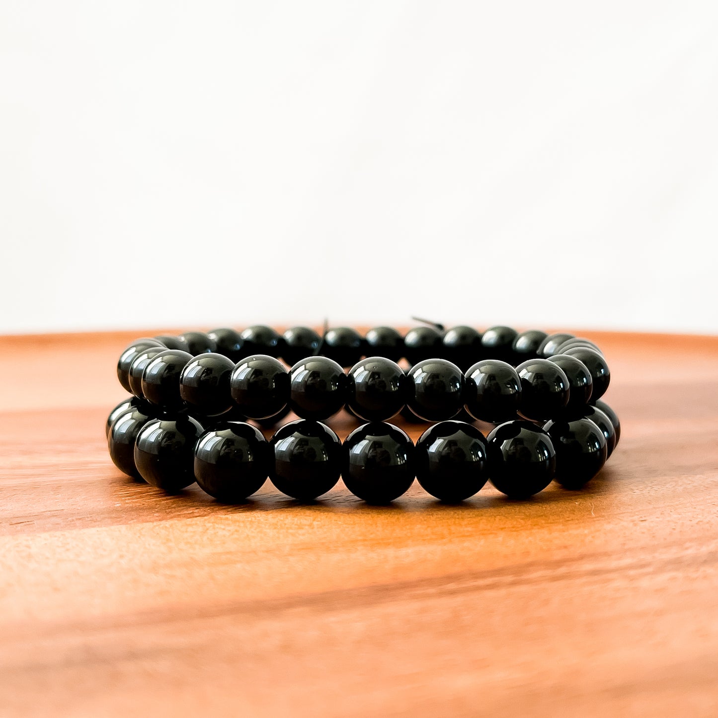I. Shiny Black Obsidian Bead Bracelet