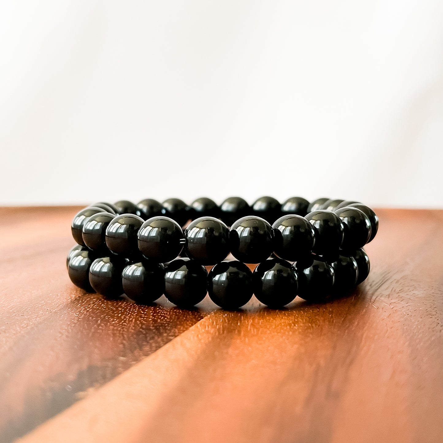 I. Shiny Black Obsidian Bead Bracelet