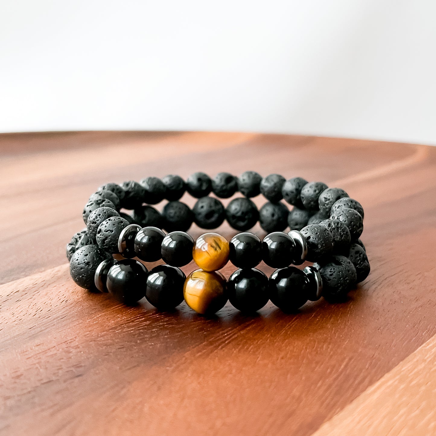 VI. Lava Stone, Black Obsidian and Tiger Eye Bead Bracelet