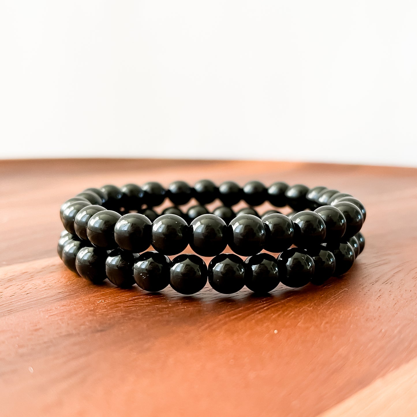 I. Shiny Black Obsidian Bead Bracelet
