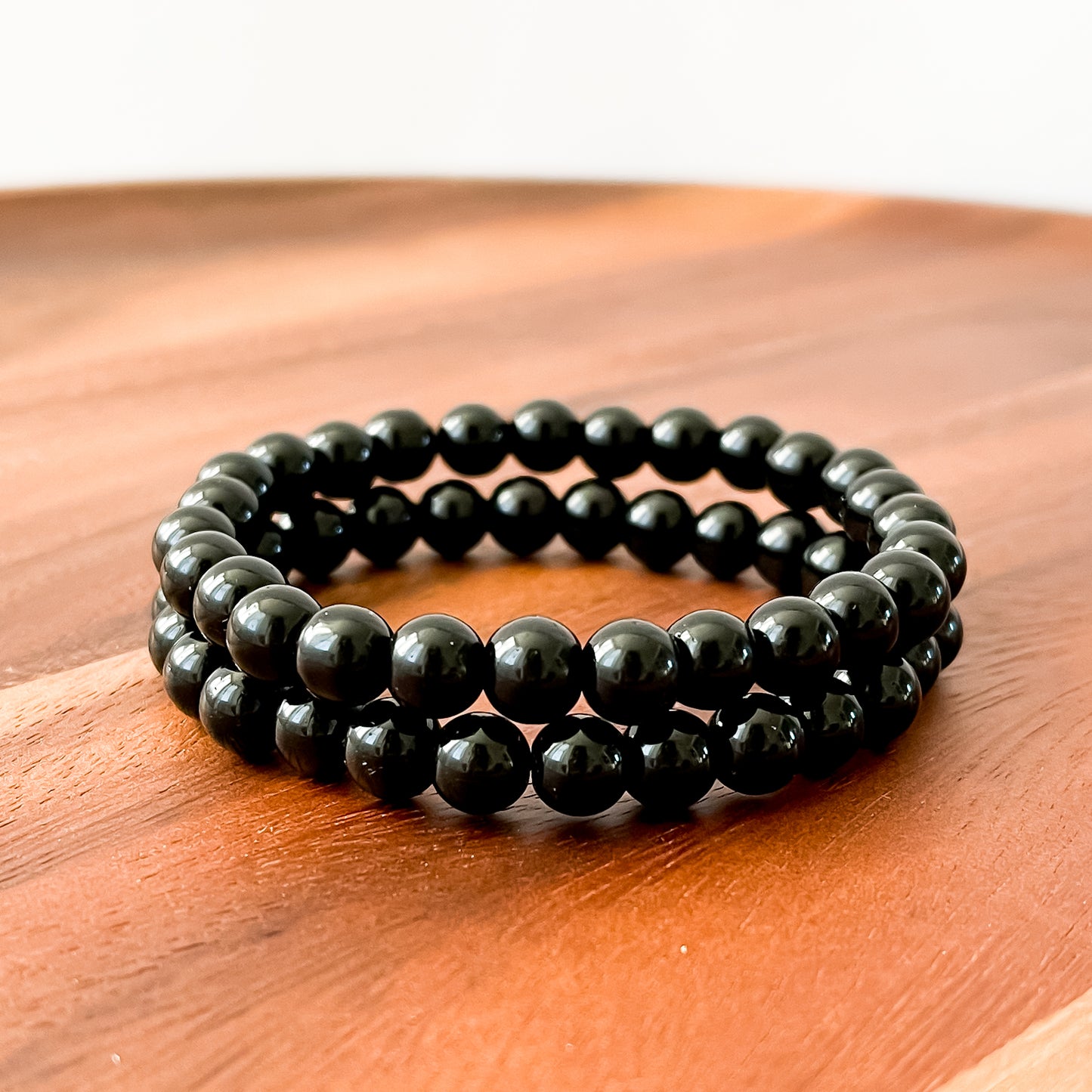 I. Shiny Black Obsidian Bead Bracelet