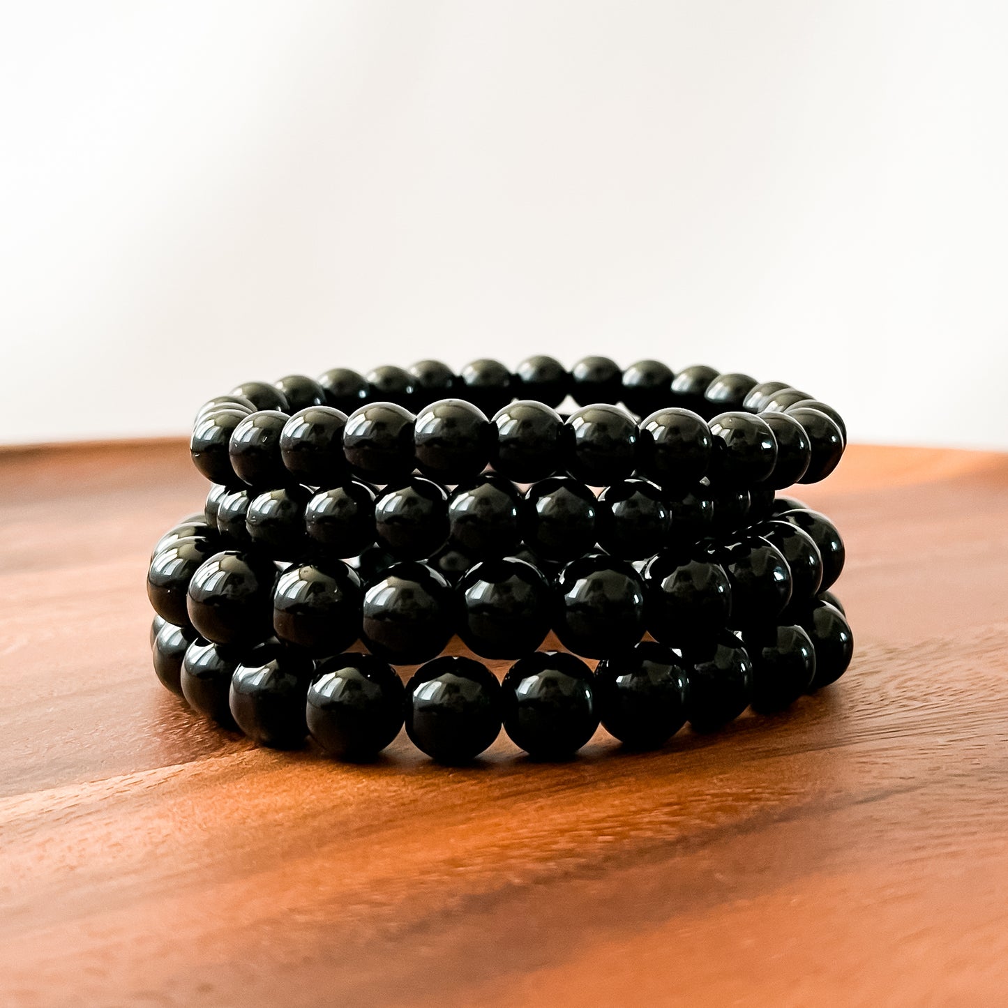 I. Shiny Black Obsidian Bead Bracelet