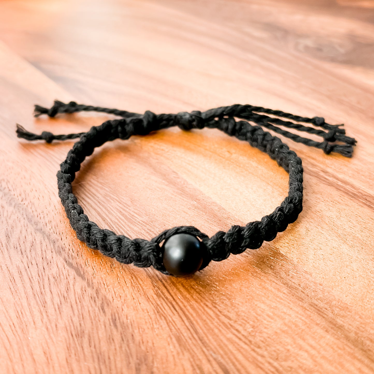 XI. Macrame Bracelet with Matte Black Onyx