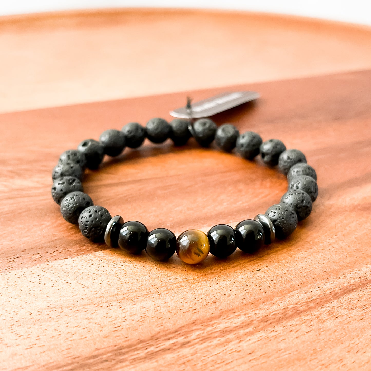 VI. Lava Stone, Black Obsidian and Tiger Eye Bead Bracelet