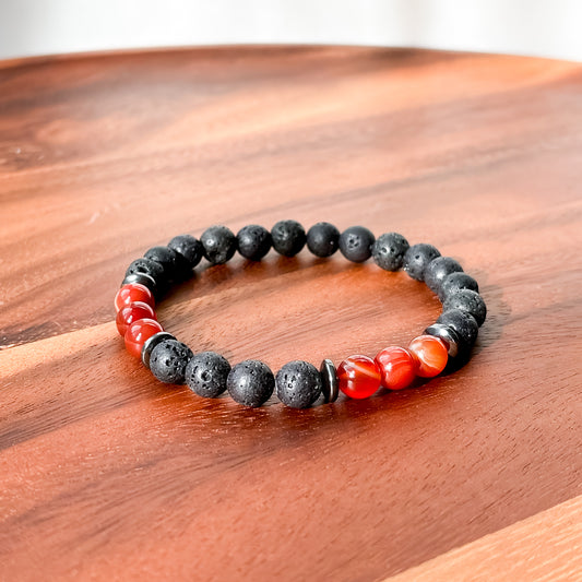 XX. Lava Stone, Red Carnelian Bracelet and Hematite