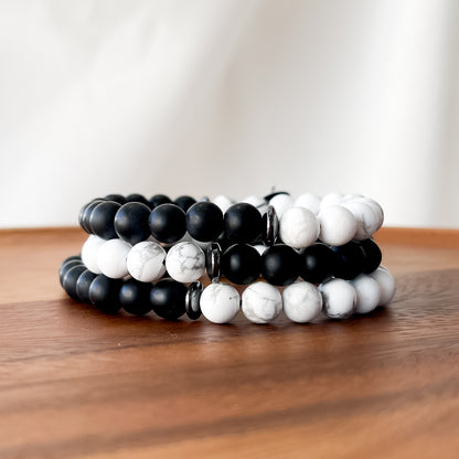 XIV. Matte Black Onyx, White Howlite Bead Bracelet