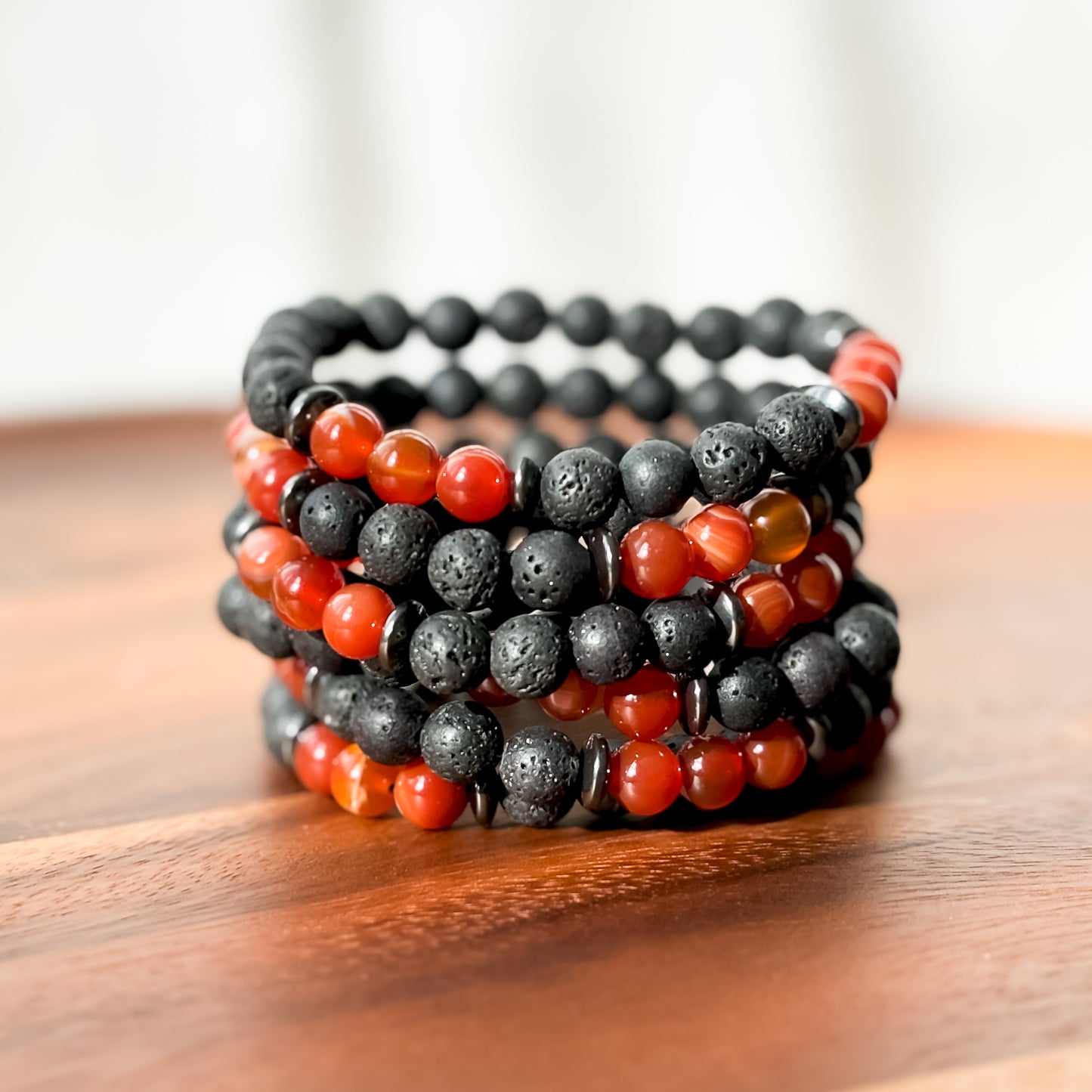 XX. Lava Stone, Red Carnelian Bracelet and Hematite