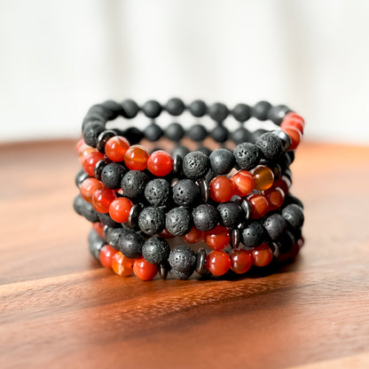 XX. Lava Stone, Red Carnelian Bracelet and Hematite