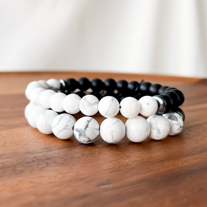 XIV. Matte Black Onyx, White Howlite Bead Bracelet