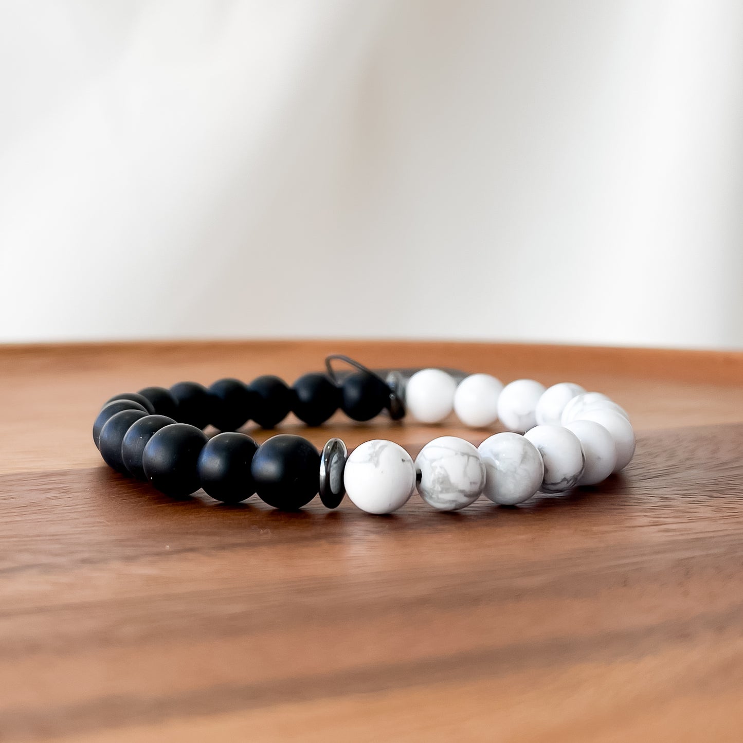 XIV. Matte Black Onyx, White Howlite Bead Bracelet