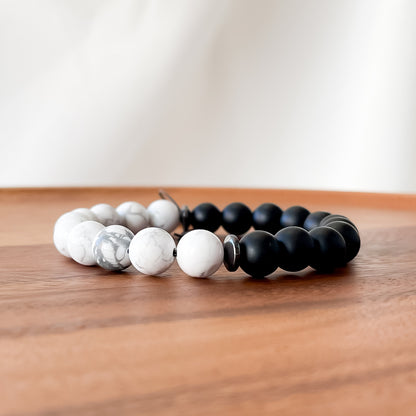 XIV. Matte Black Onyx, White Howlite Bead Bracelet