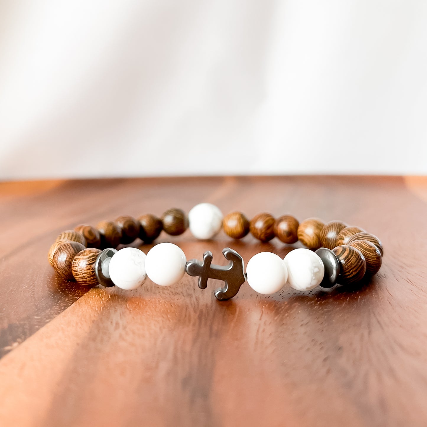 XVI. Anchor, White Howlite Bead Bracelet