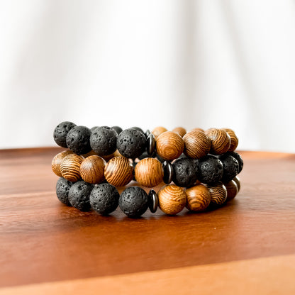 XIII. Lava, Wood Bead Bracelet