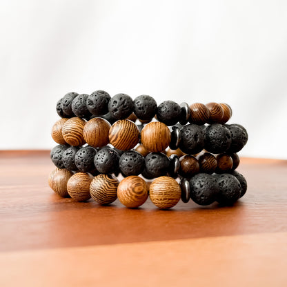 XIII. Lava, Wood Bead Bracelet