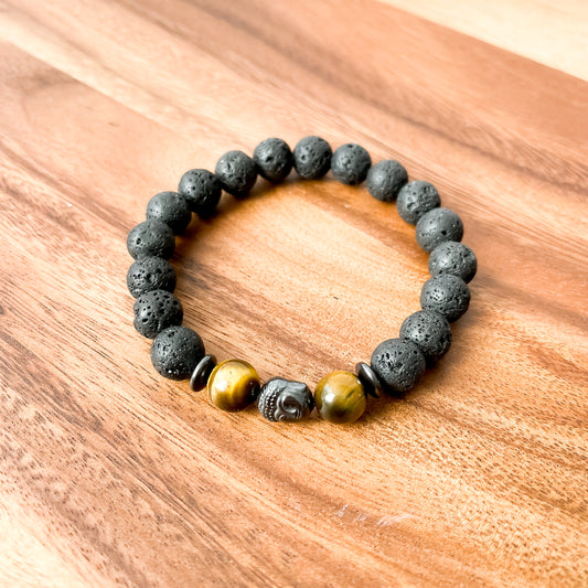 VII. Lava, Yellow Tiger Eye, Buddha and Hematite Bracelet