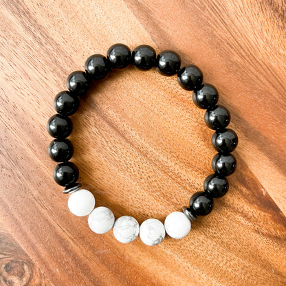 IV. Shiny Black Obsidian, Howlite and Hematite Bracelet