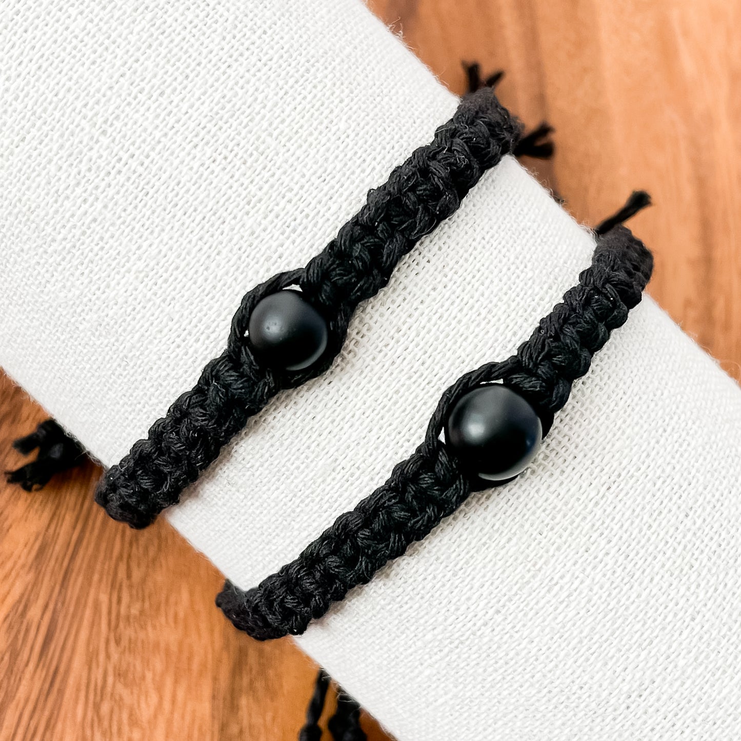 XI. Macrame Bracelet with Matte Black Onyx