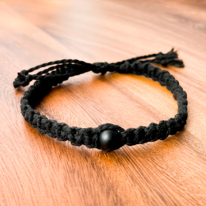 XI. Macrame Bracelet with Matte Black Onyx