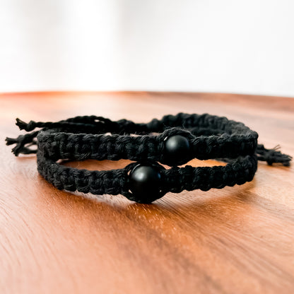 XI. Macrame Bracelet with Matte Black Onyx