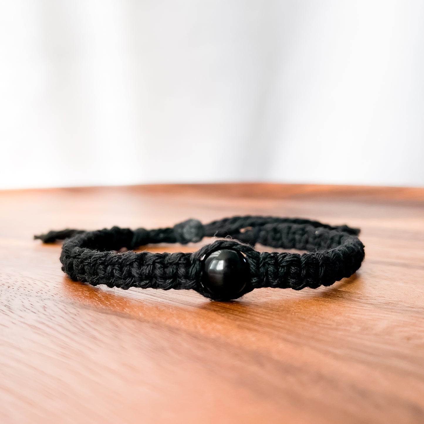 X. Macrame Bracelet with Shiny Black Obsidian