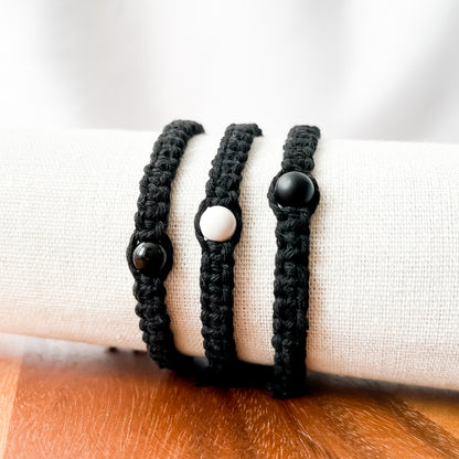 XI. Macrame Bracelet with Matte Black Onyx