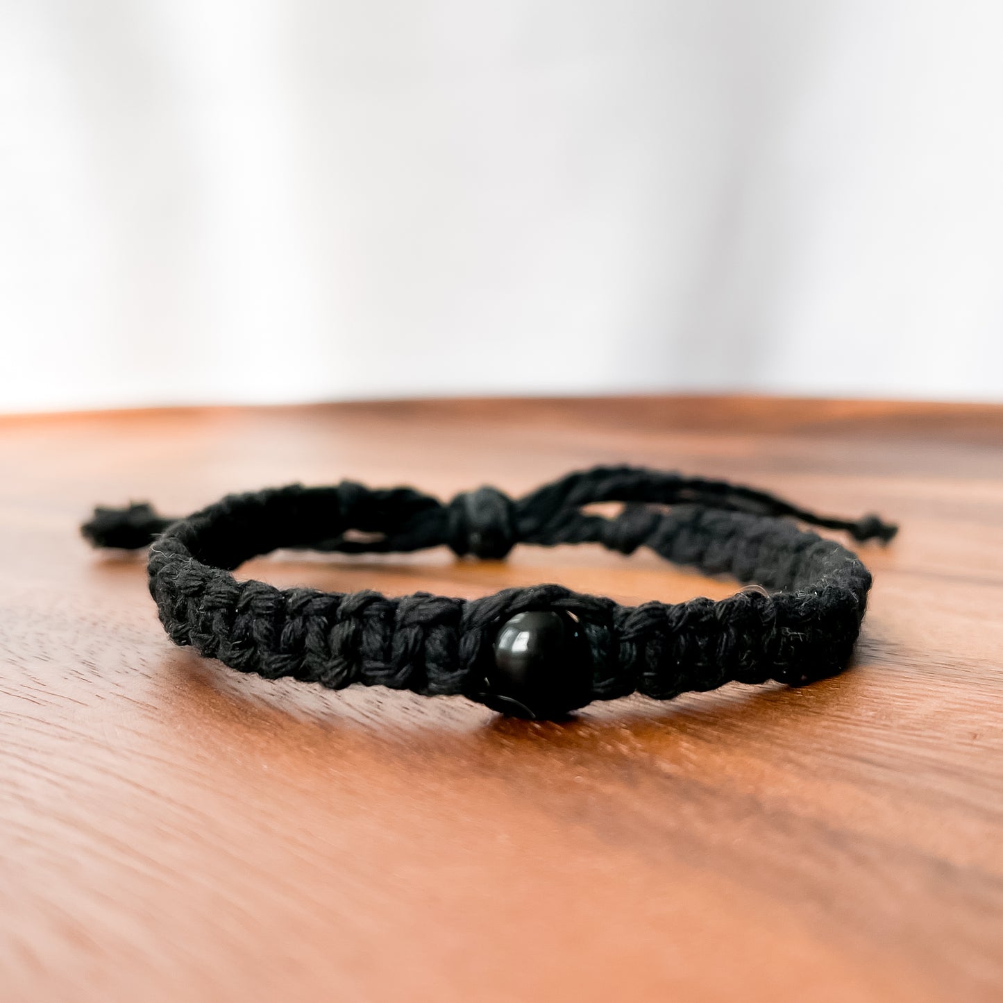 X. Macrame Bracelet with Shiny Black Obsidian