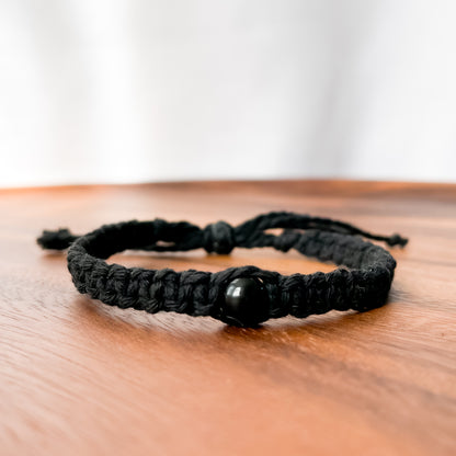 X. Macrame Bracelet with Shiny Black Obsidian