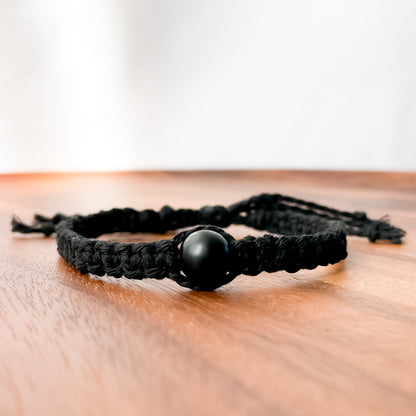 XI. Macrame Bracelet with Matte Black Onyx