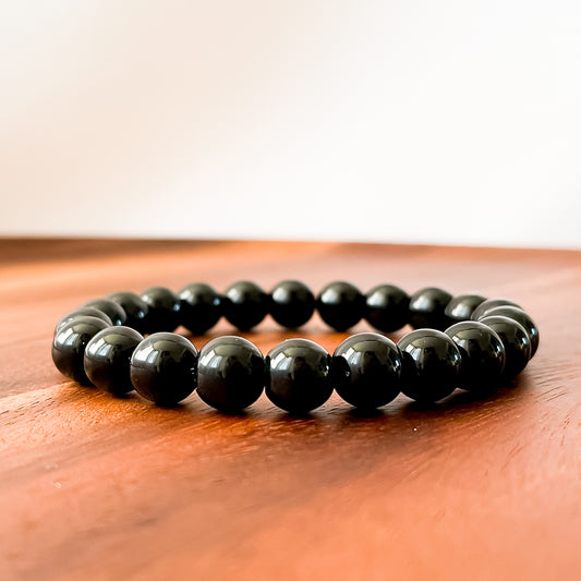 I. Shiny Black Obsidian Bead Bracelet