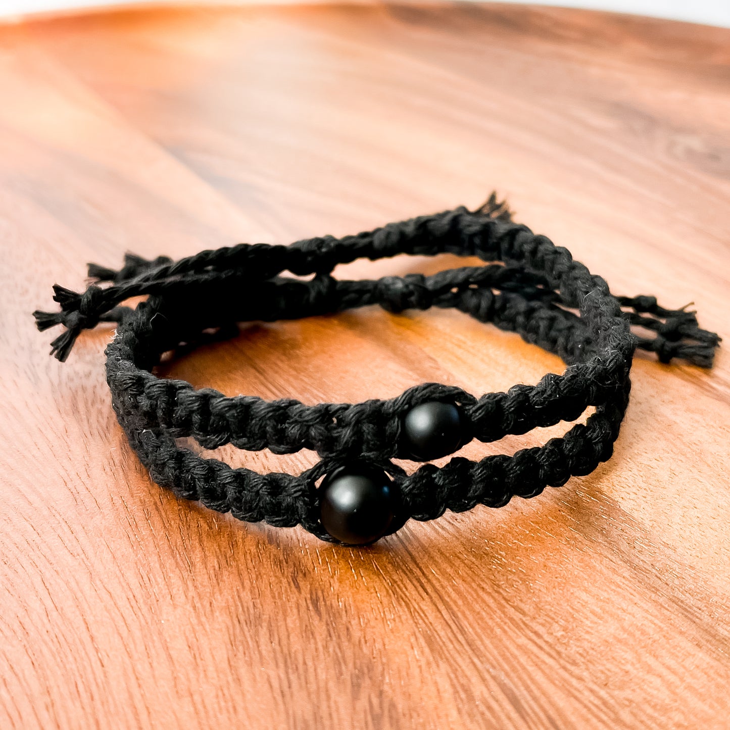 XI. Macrame Bracelet with Matte Black Onyx