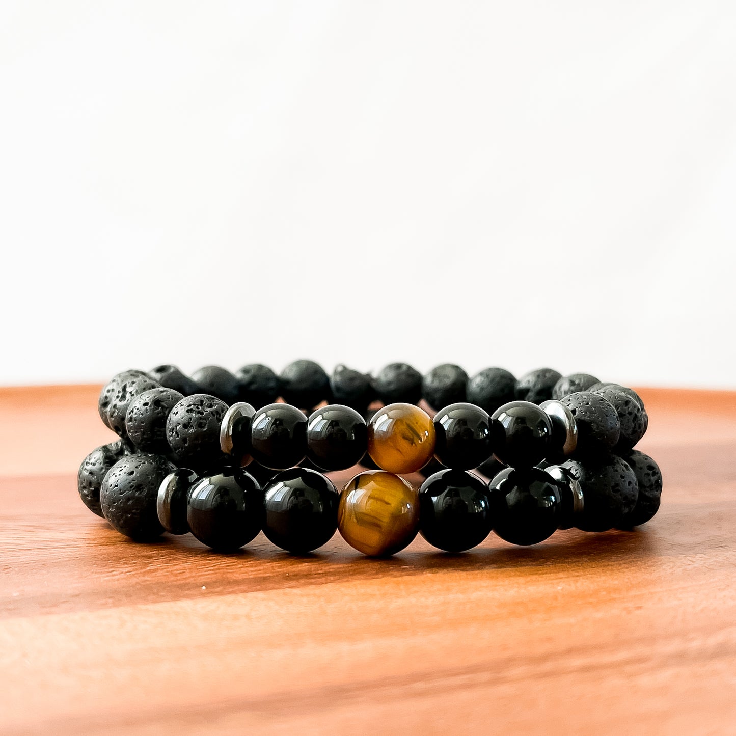 VI. Lava Stone, Black Obsidian and Tiger Eye Bead Bracelet