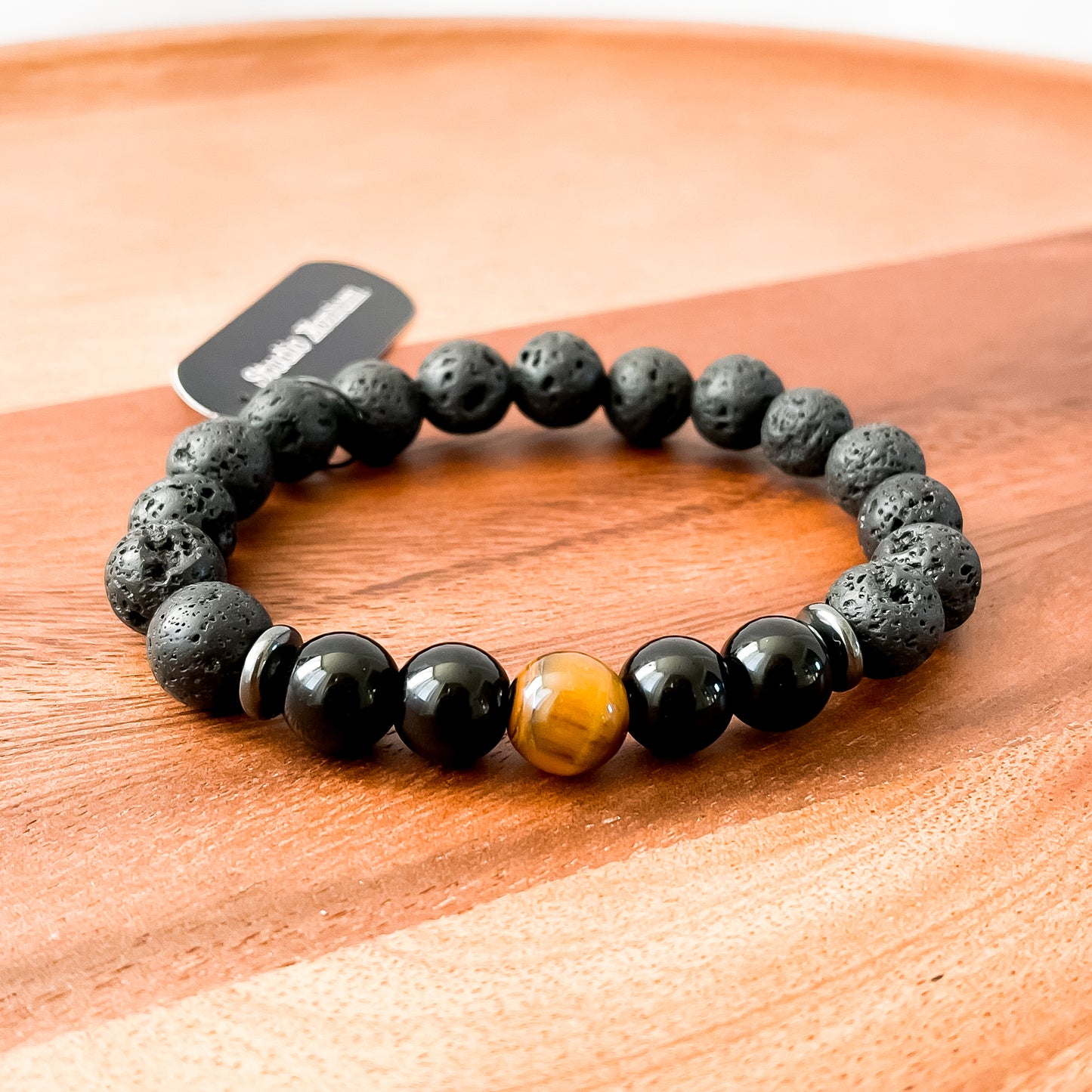 VI. Lava Stone, Black Obsidian and Tiger Eye Bead Bracelet